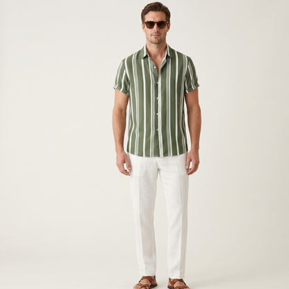Vertical Stripe Short Sleeve Shirt Men Summer