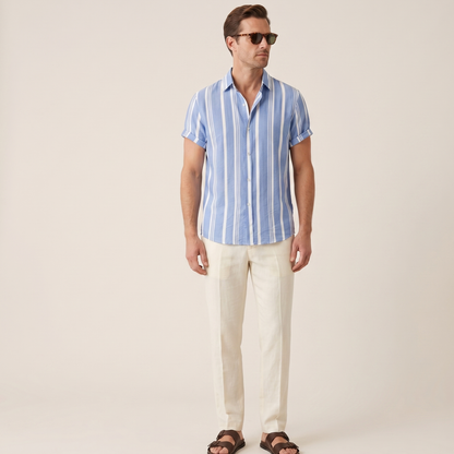 Vertical Stripe Short Sleeve Shirt Men Summer