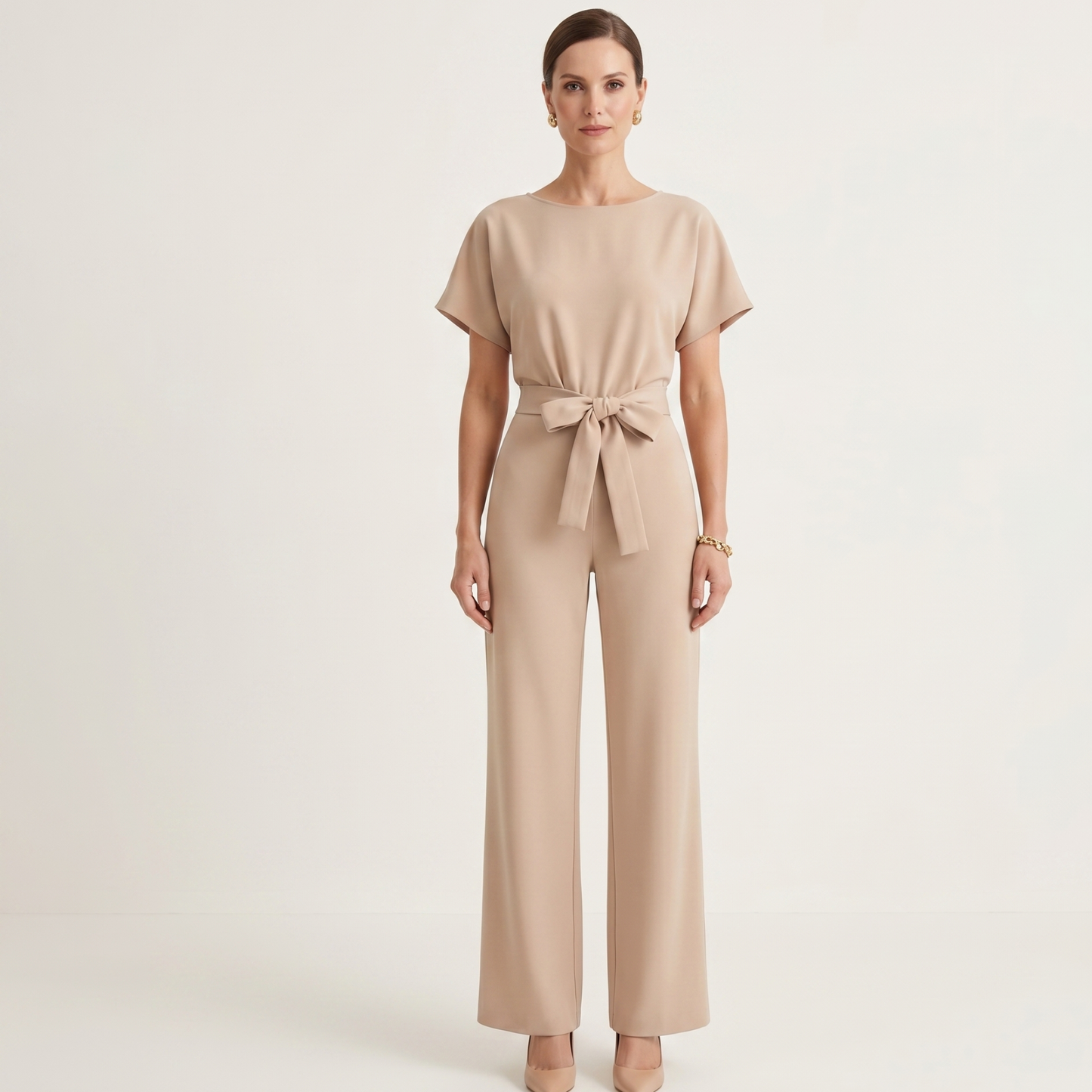 Tie Ribbon Jumpsuit Women Short Sleeved Summer