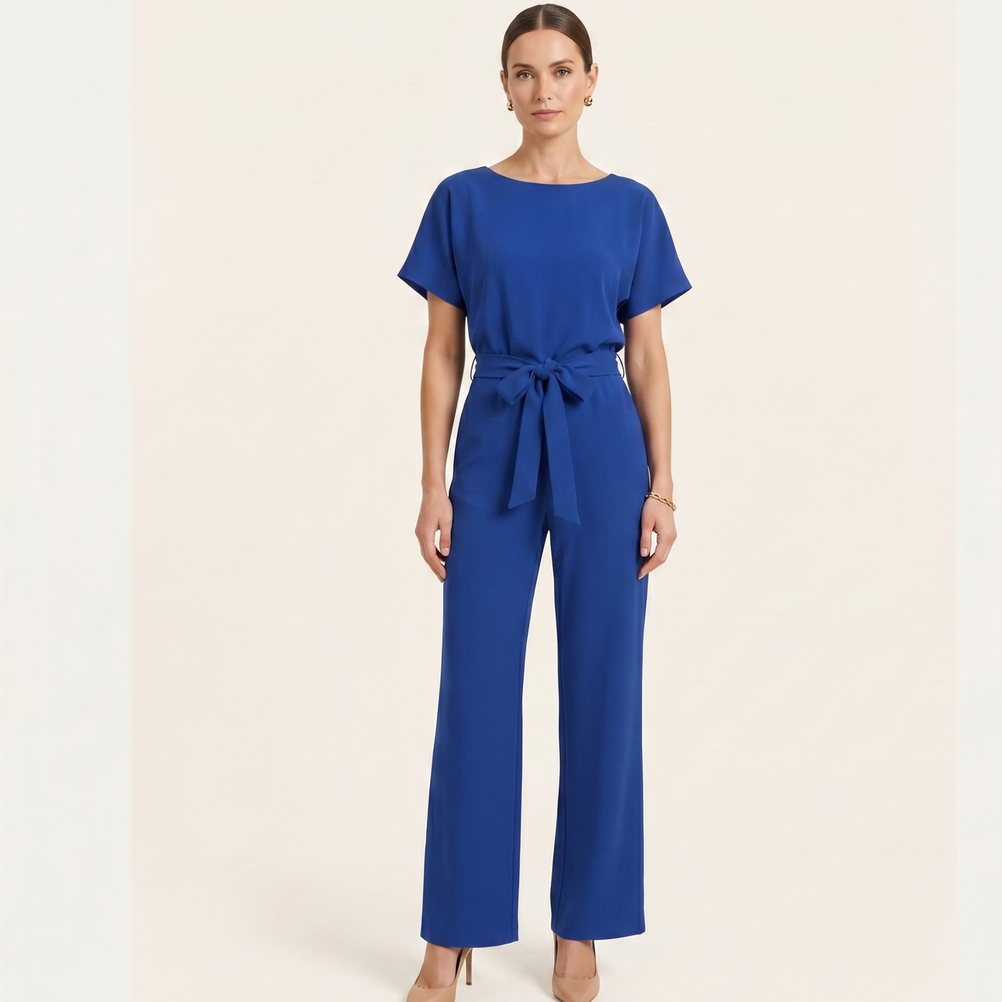 Tie Ribbon Jumpsuit Women Short Sleeved Summer
