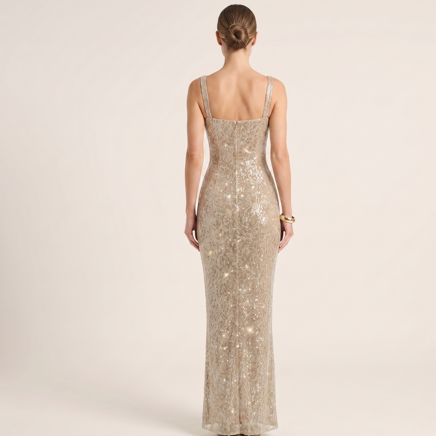 Square Neck Sequin Maxi Dress Women Evening