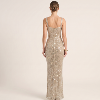 Square Neck Sequin Maxi Dress Women Evening