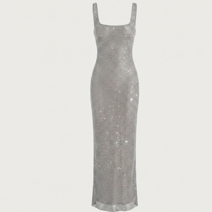 Square Neck Sequin Maxi Dress Women Evening