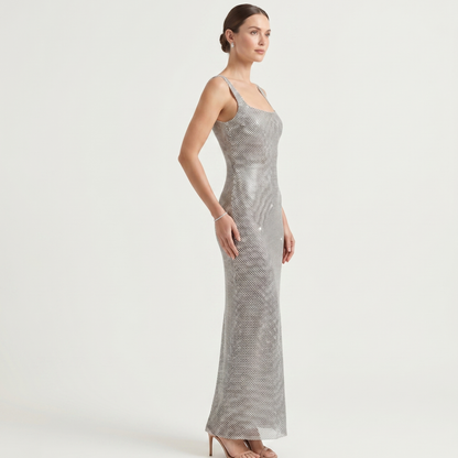 Square Neck Sequin Maxi Dress Women Evening