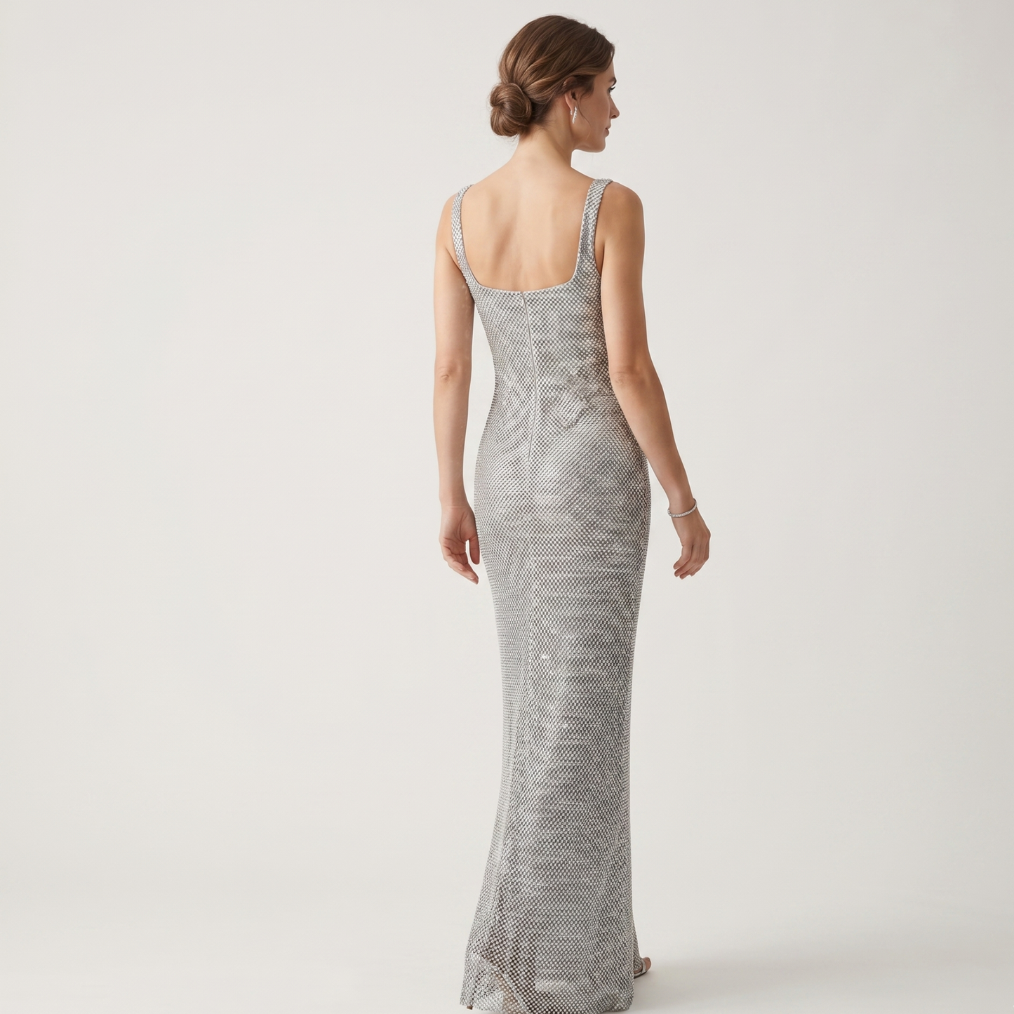 Square Neck Sequin Maxi Dress Women Evening