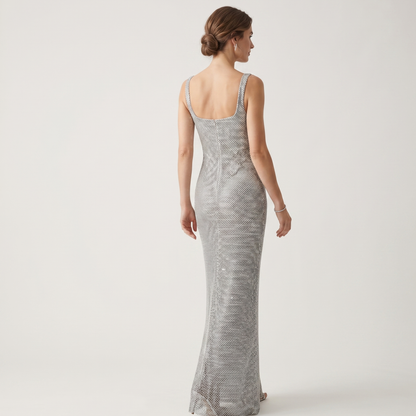 Square Neck Sequin Maxi Dress Women Evening