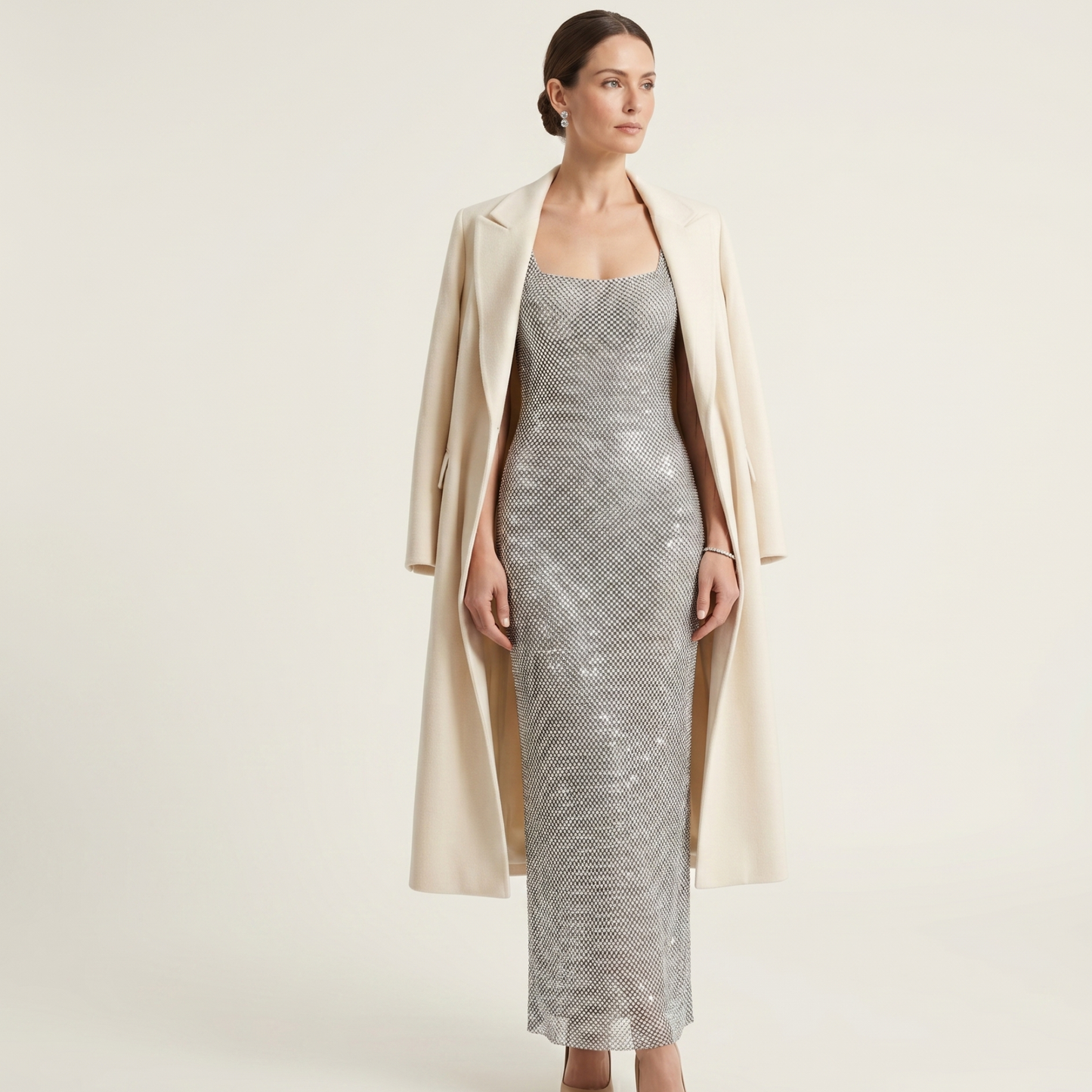 Square Neck Sequin Maxi Dress Women Evening