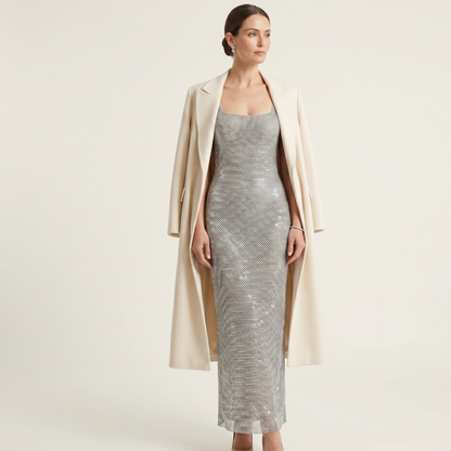 Square Neck Sequin Maxi Dress Women Evening