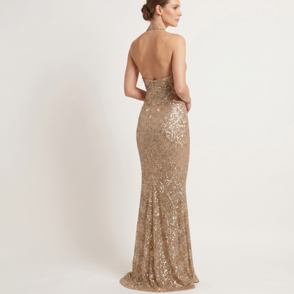 Deep V Sequin Maxi Dress Women Evening