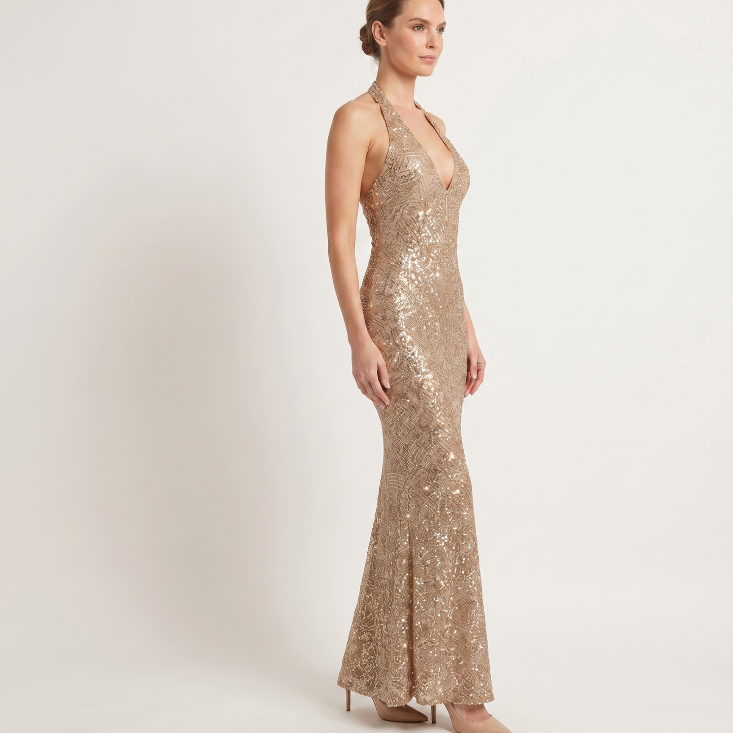 Deep V Sequin Maxi Dress Women Evening