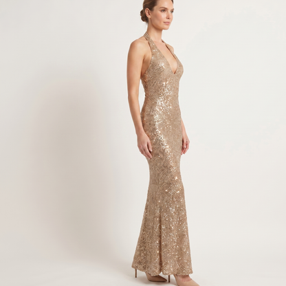 Deep V Sequin Maxi Dress Women Evening