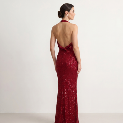 Halter Neck Sequin Maxi Dress Evening