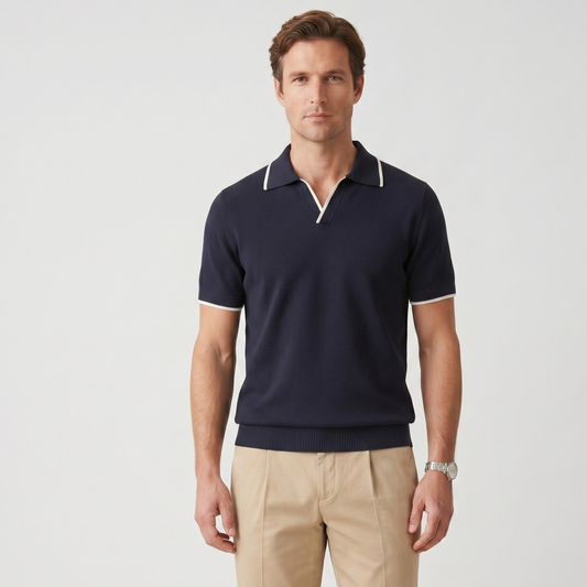 Contrast Trim Slim Fit Polo Shirt Men Summer