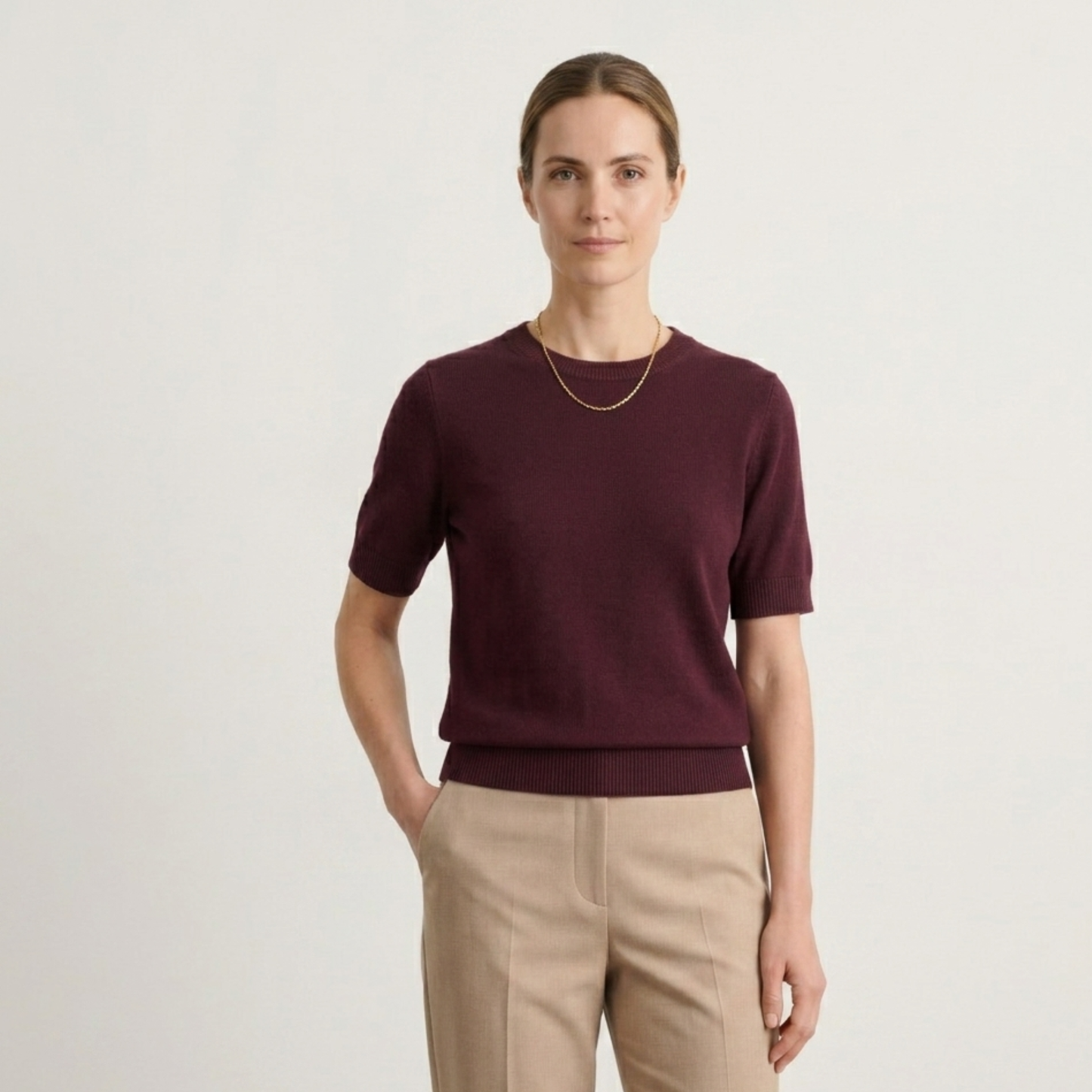 Classic Fit Wool Blend Knit Top Women Casual