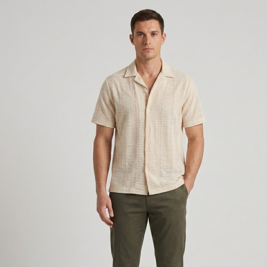 Cuban Collar Shirt Men Short Sleeve Summer