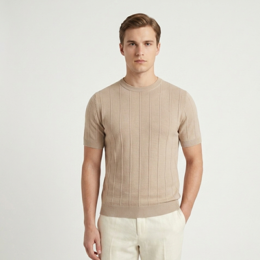 Ribbed Knit T-Shirt Men Casual