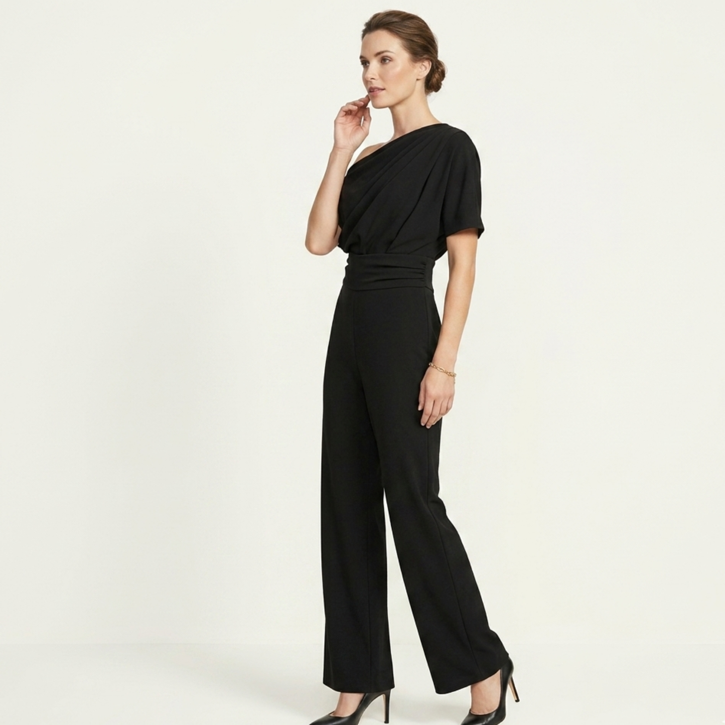 Asymmetric Neckline Jumpsuit Women Long Sleeve