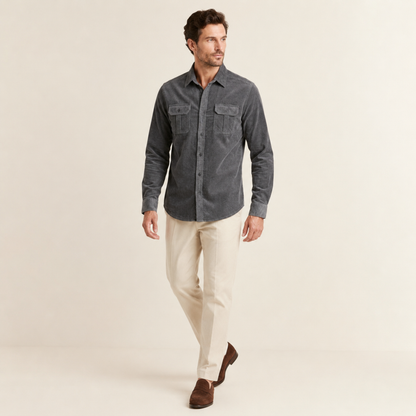 Slim Fit Corduroy Shirt Men Casual