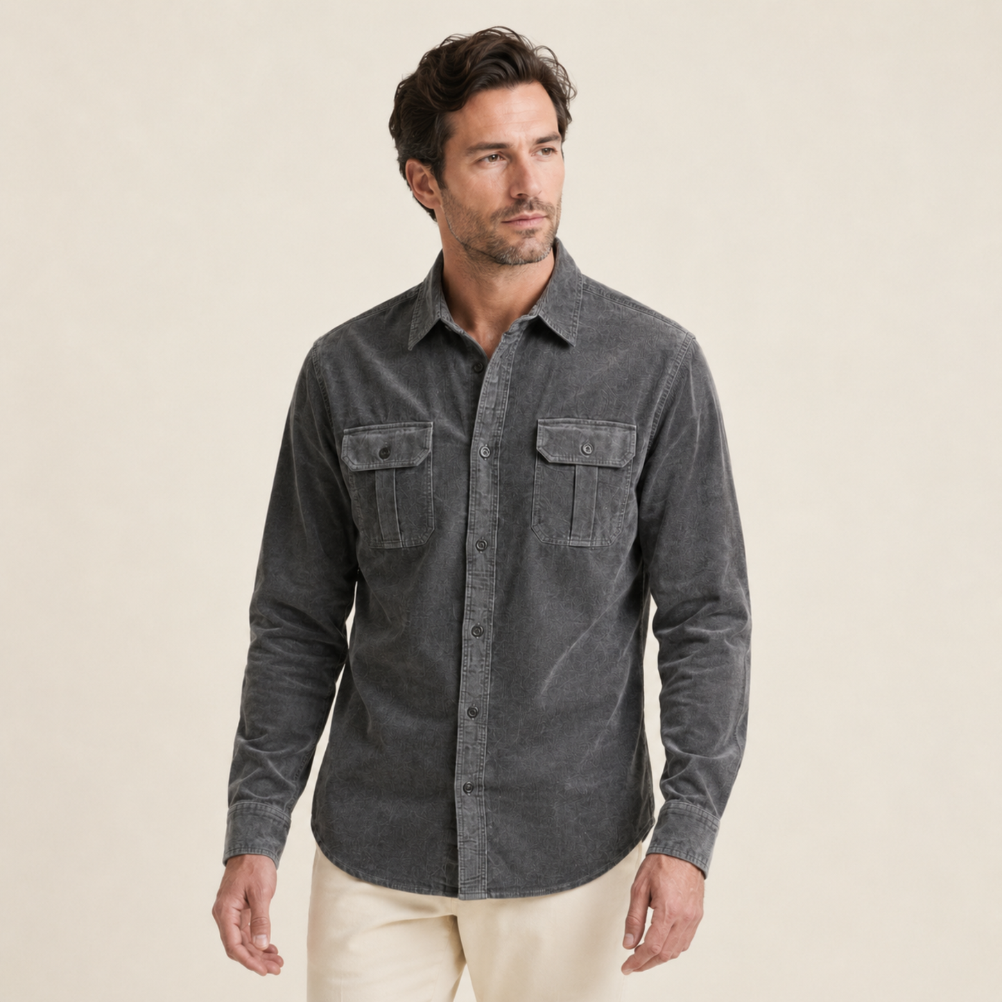 Slim Fit Corduroy Shirt Men Casual