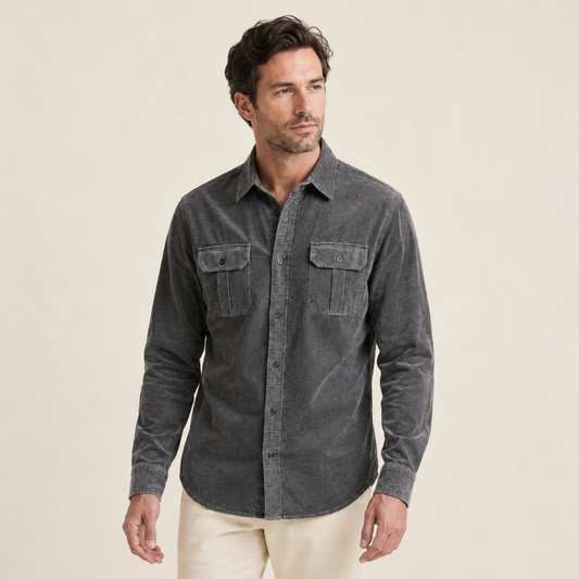 Slim Fit Corduroy Shirt Men Casual