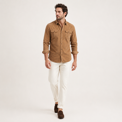 Slim Fit Corduroy Shirt Men Casual