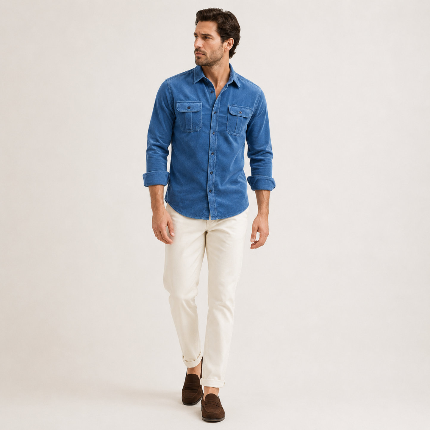 Slim Fit Corduroy Shirt Men Casual