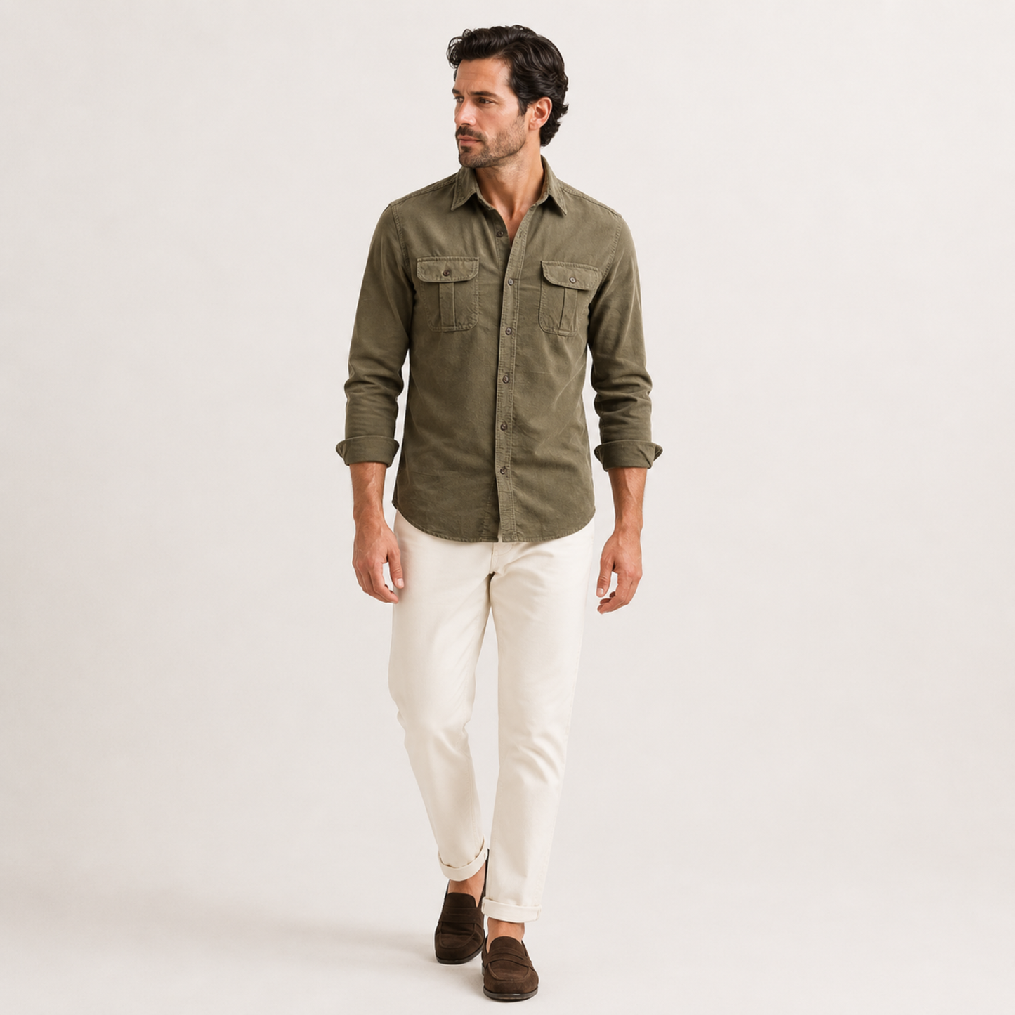 Slim Fit Corduroy Shirt Men Casual