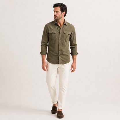 Slim Fit Corduroy Shirt Men Casual
