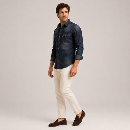 Western Style Denim Shirt Men Casual