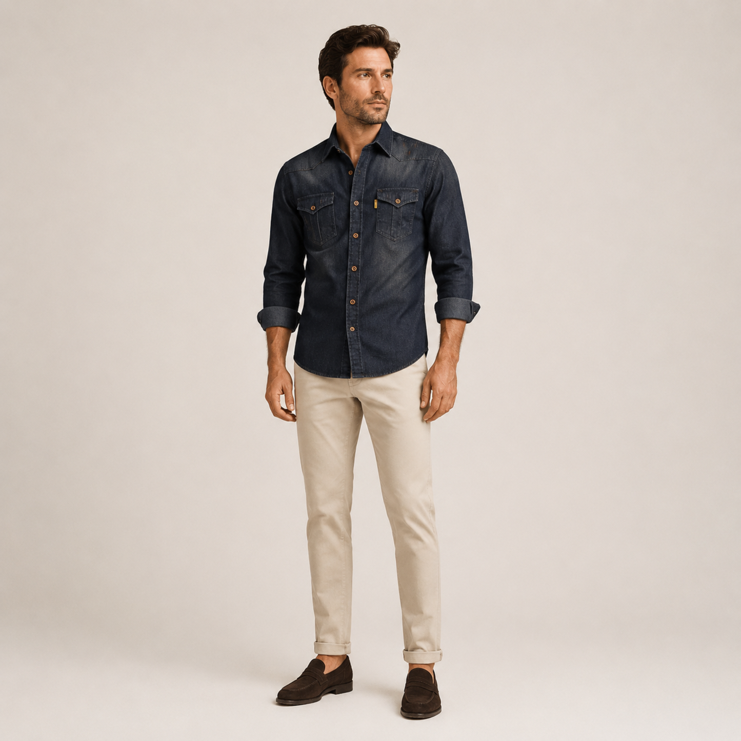 Western Style Denim Shirt Men Casual