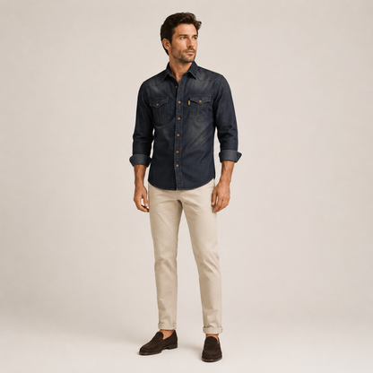 Western Style Denim Shirt Men Casual
