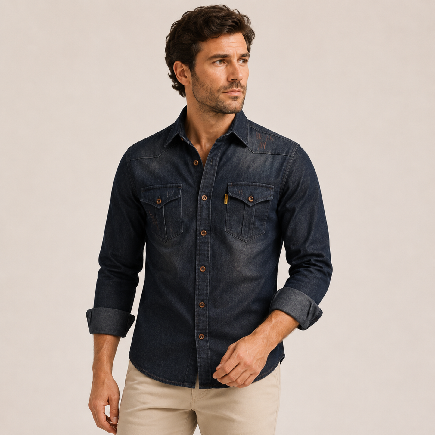 Western Style Denim Shirt Men Casual