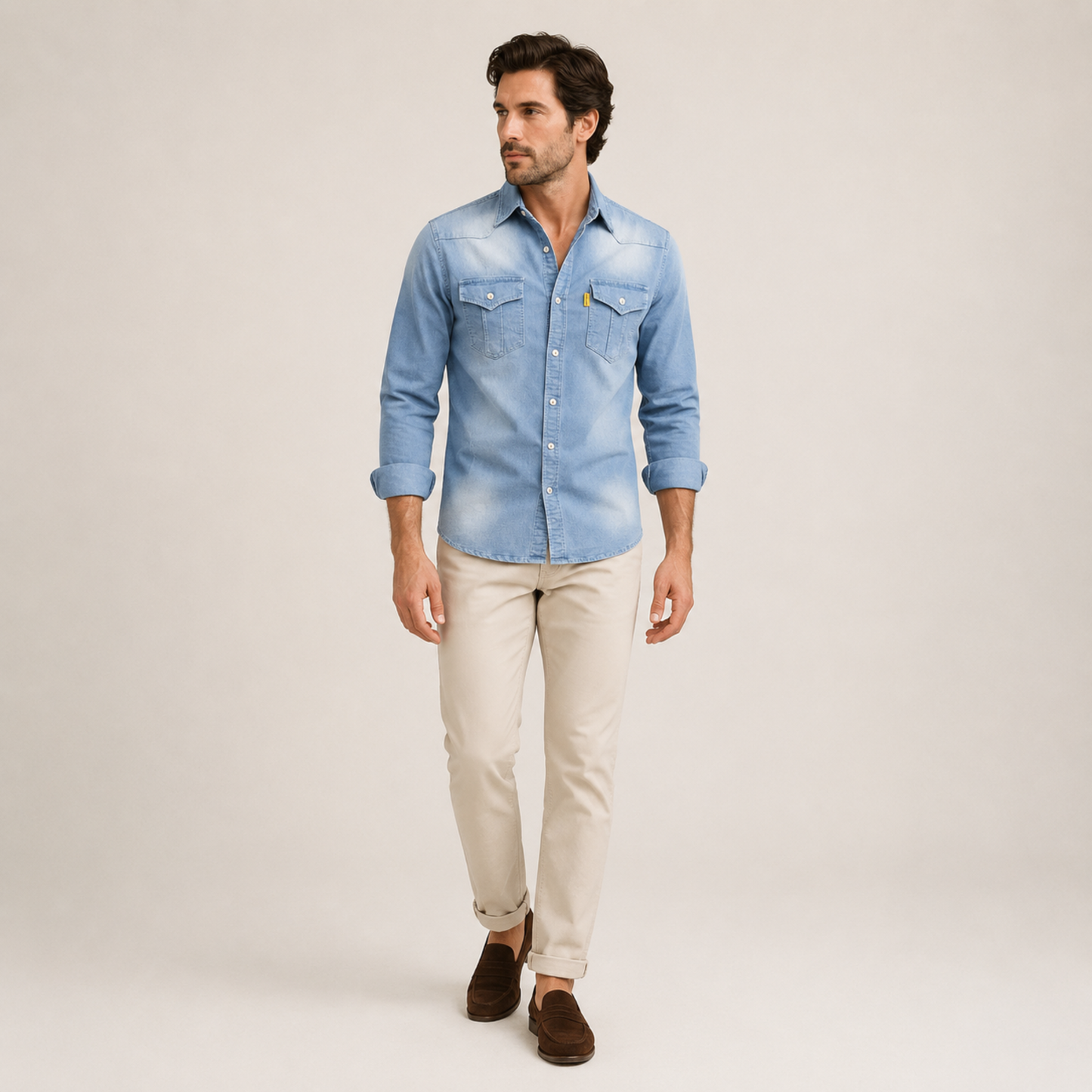Western Style Denim Shirt Men Casual