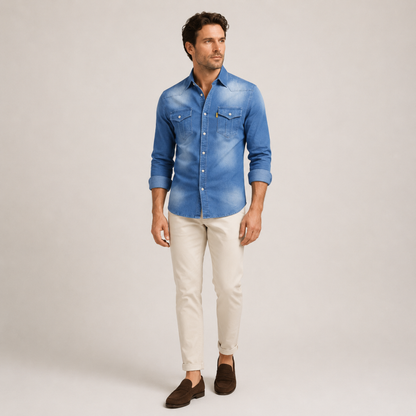 Western Style Denim Shirt Men Casual