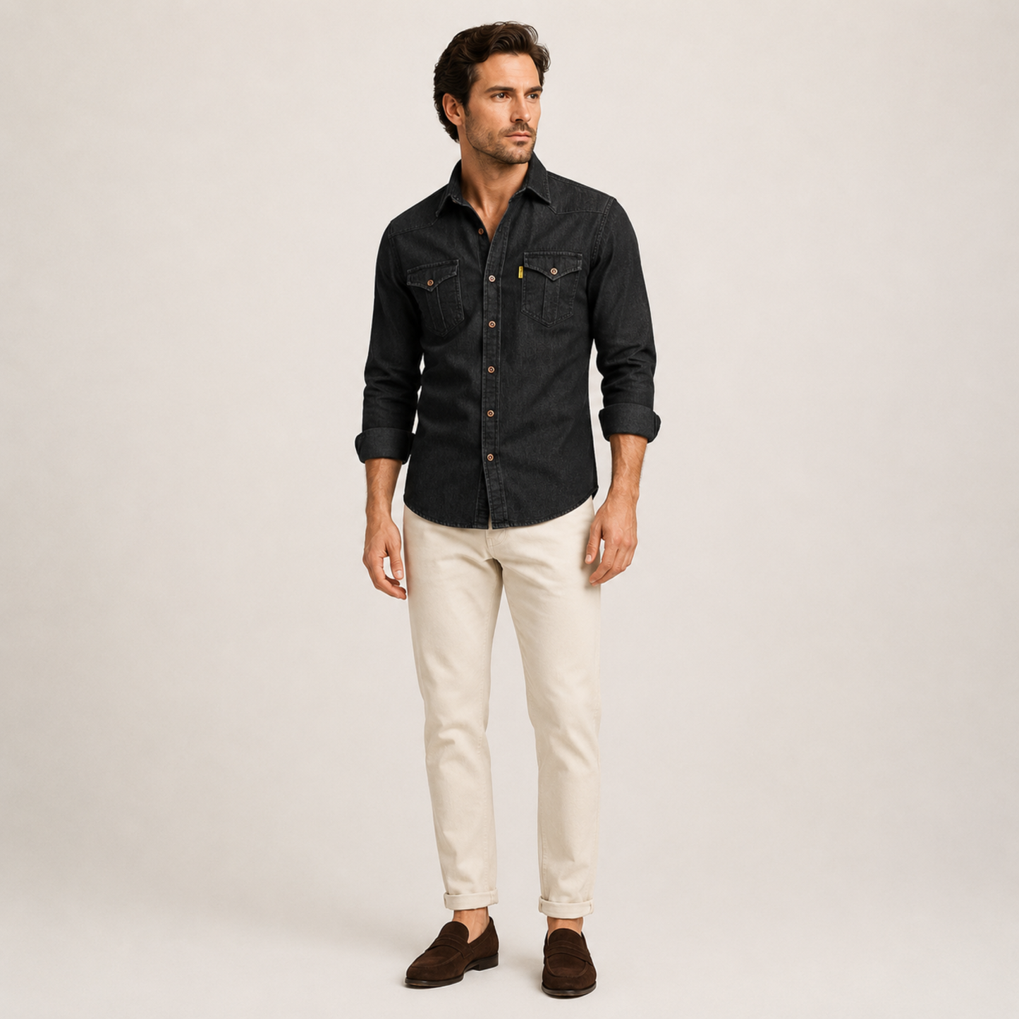 Western Style Denim Shirt Men Casual