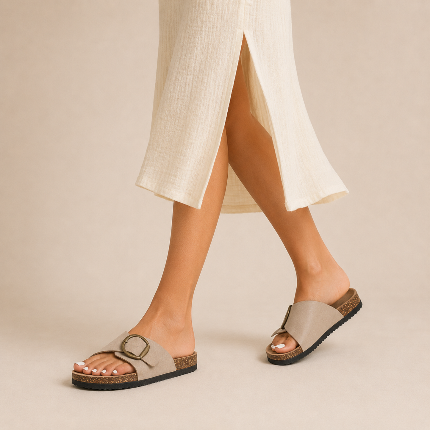 Wide Adjustable Buckle Cork Sandals Women Summer