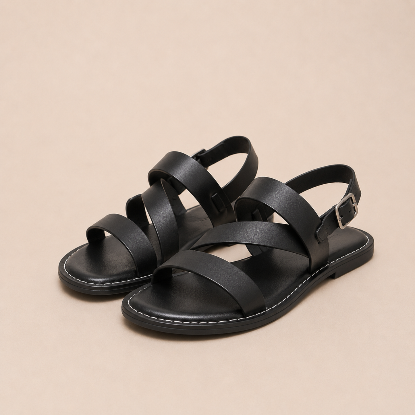 Three-Strap Vegan Leather Sandals Women Summer