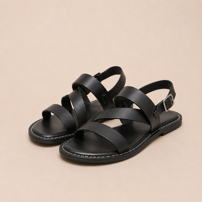 Three-Strap Vegan Leather Sandals Women Summer