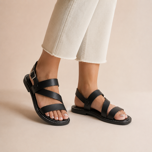 Three-Strap Vegan Leather Sandals Women Summer
