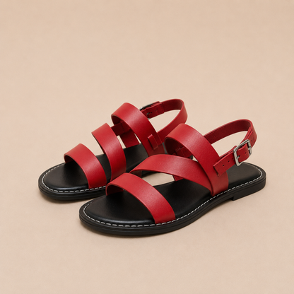 Three-Strap Vegan Leather Sandals Women Summer