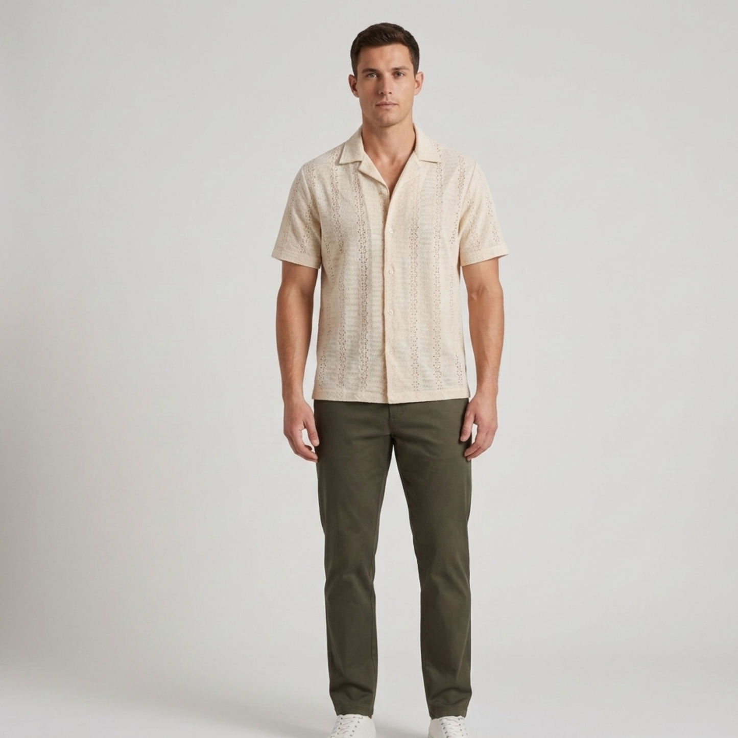 Cuban Collar Shirt Men Short Sleeve Summer
