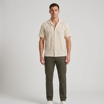 Cuban Collar Shirt Men Short Sleeve Summer