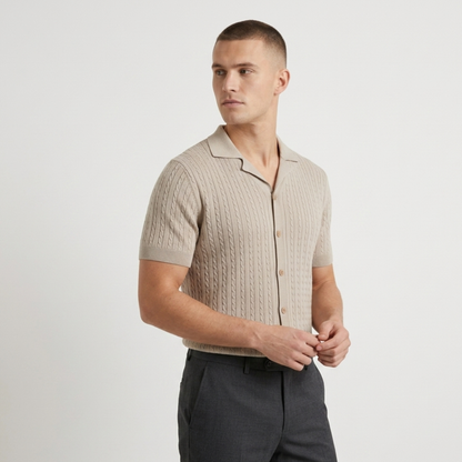 Textured Knit Polo Shirt Men Casual