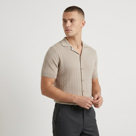 Textured Knit Polo Shirt Men Casual