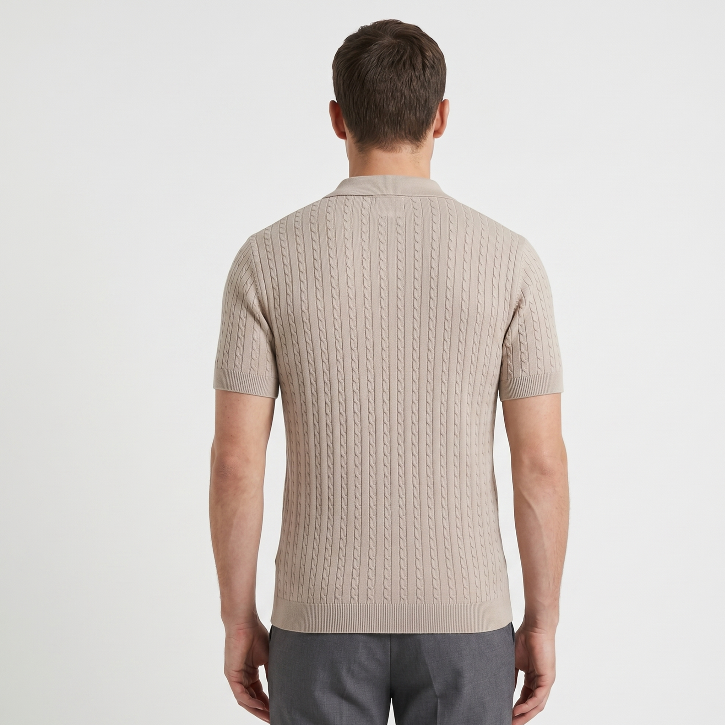 Textured Knit Polo Shirt Men Casual