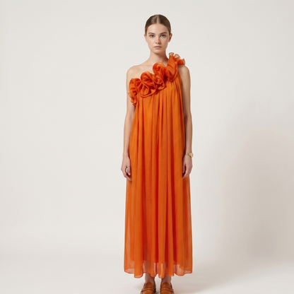 Radiant One-Shoulder Floral Maxi Dress Elegant Summer Gown for Women