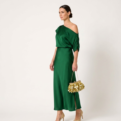 Asymmetrical Sleeve Midi Dress Women Summer