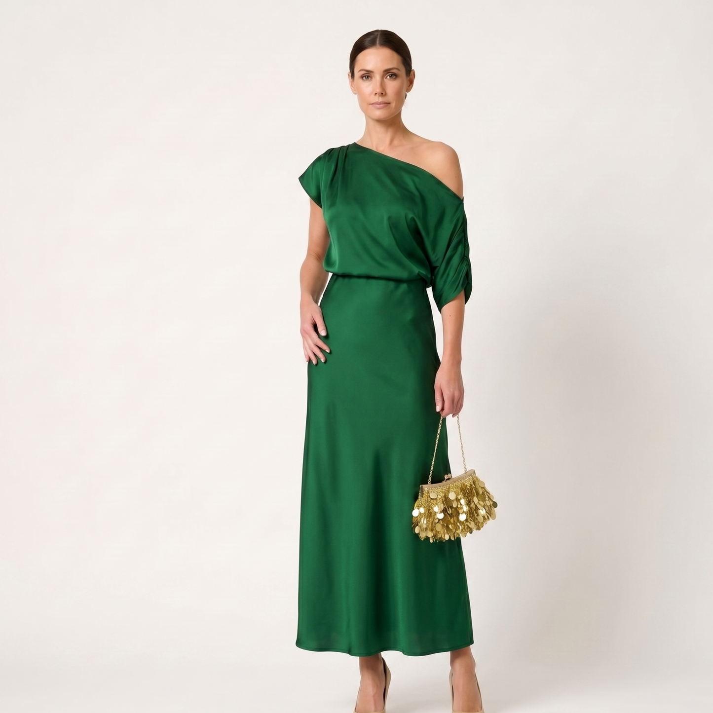 Asymmetrical Sleeve Midi Dress Women Summer