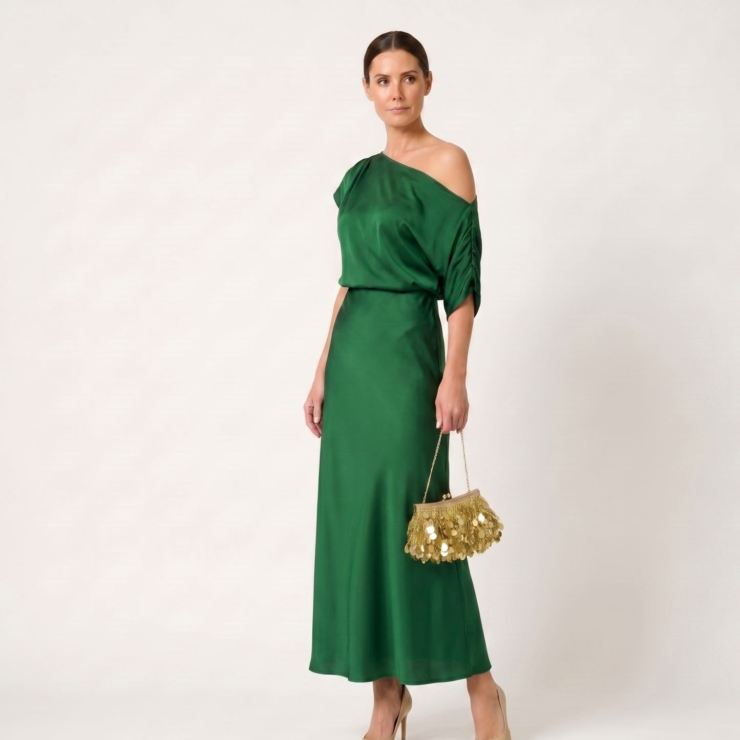 Asymmetrical Sleeve Midi Dress Women Summer