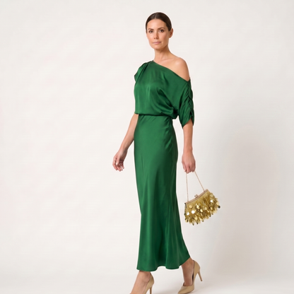 Asymmetrical Sleeve Midi Dress Women Summer